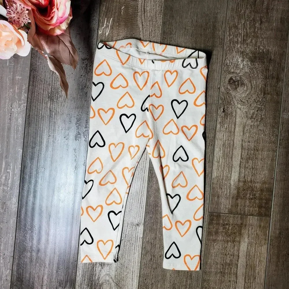 Cat & Jack Toddler Girl Halloween Leggings Full Length Cream Heart Size 2T NWOT
